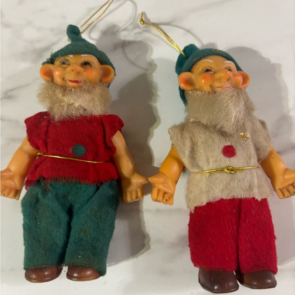 Vintage Christmas Elf Figurines in Red and Green